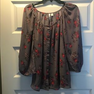 Light Purple Sheer Floral Blouse with Lace Detail